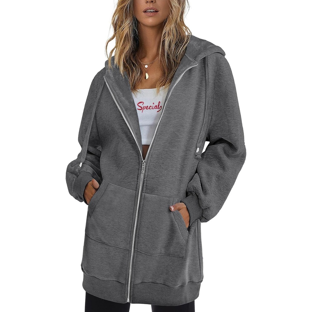 image:imageZeagoo Womens Zip Up Hoodies Long Tunic Sweatshirts Oversized Fleece Casual Long Sleeve 2026 Fall Hoodie Jacket Coat01 Dark Grey
