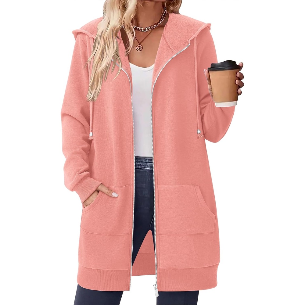 image:imageZeagoo Womens Zip Up Hoodies Long Tunic Sweatshirts Oversized Fleece Casual Long Sleeve 2026 Fall Hoodie Jacket Coat01 Pink