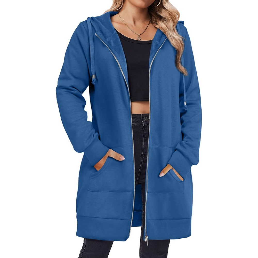 image:imageZeagoo Womens Zip Up Hoodies Long Tunic Sweatshirts Oversized Fleece Casual Long Sleeve 2026 Fall Hoodie Jacket CoatBlue