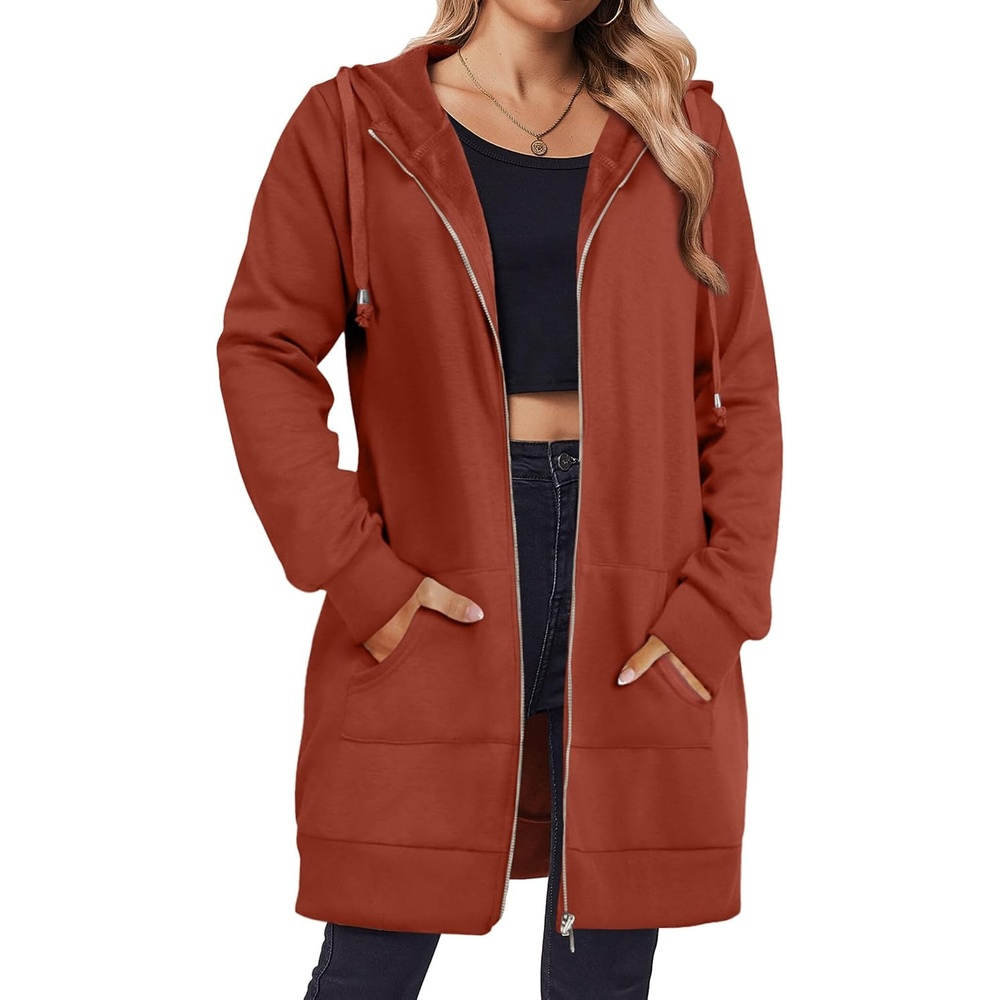 image:imageZeagoo Womens Zip Up Hoodies Long Tunic Sweatshirts Oversized Fleece Casual Long Sleeve 2026 Fall Hoodie Jacket CoatCaramel