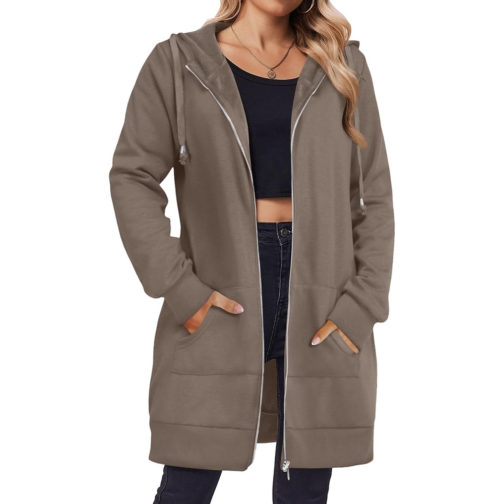 image:imageZeagoo Womens Zip Up Hoodies Long Tunic Sweatshirts Oversized Fleece Casual Long Sleeve 2026 Fall Hoodie Jacket CoatCoffeegrey