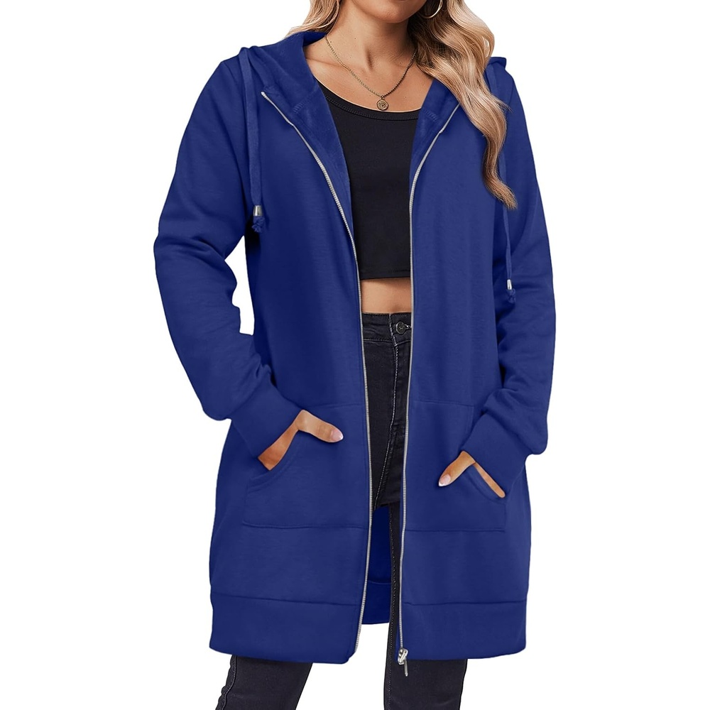 image:imageZeagoo Womens Zip Up Hoodies Long Tunic Sweatshirts Oversized Fleece Casual Long Sleeve 2026 Fall Hoodie Jacket CoatDark Blue