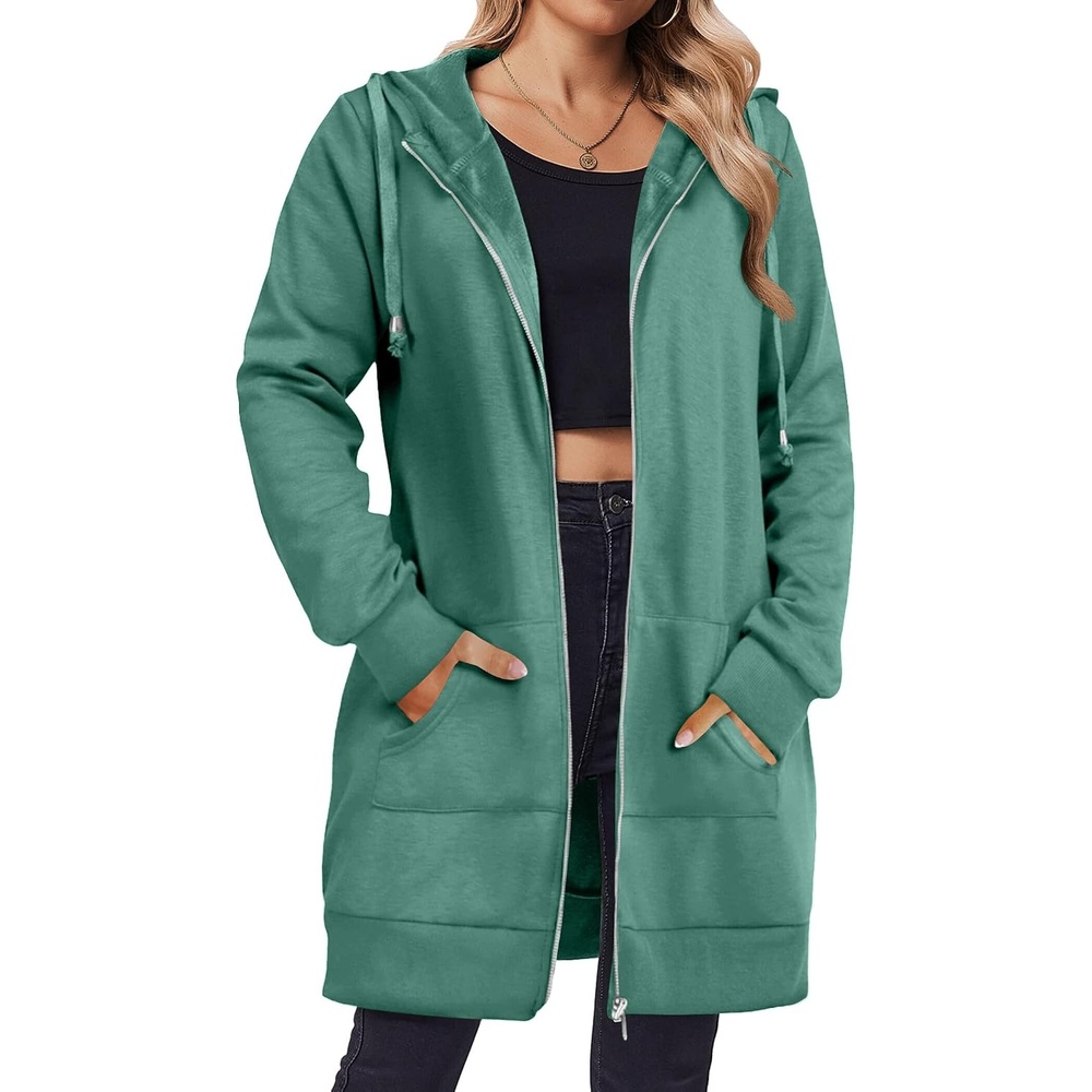 image:imageZeagoo Womens Zip Up Hoodies Long Tunic Sweatshirts Oversized Fleece Casual Long Sleeve 2026 Fall Hoodie Jacket CoatGreenhot