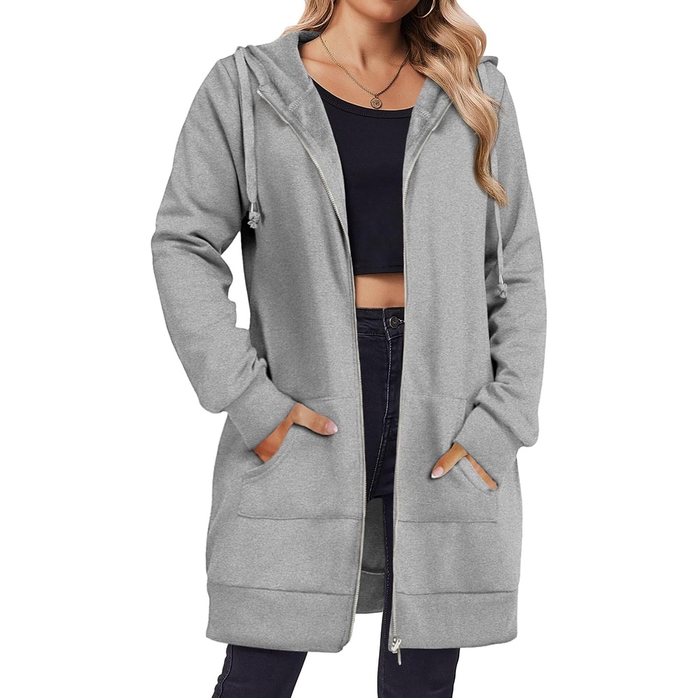 image:imageZeagoo Womens Zip Up Hoodies Long Tunic Sweatshirts Oversized Fleece Casual Long Sleeve 2026 Fall Hoodie Jacket CoatGrey