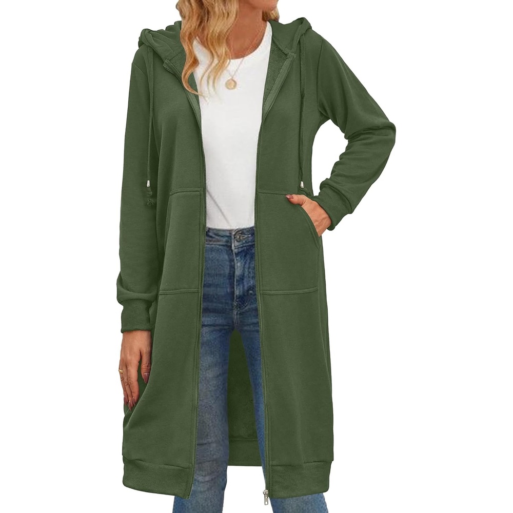 image:imageZeagoo Womens Zip Up Hoodies Oversized Fleece Long Tunic Sweatshirts Casual Long Sleeve 2026 Fall Hoodie Jacket CoatArmy Green