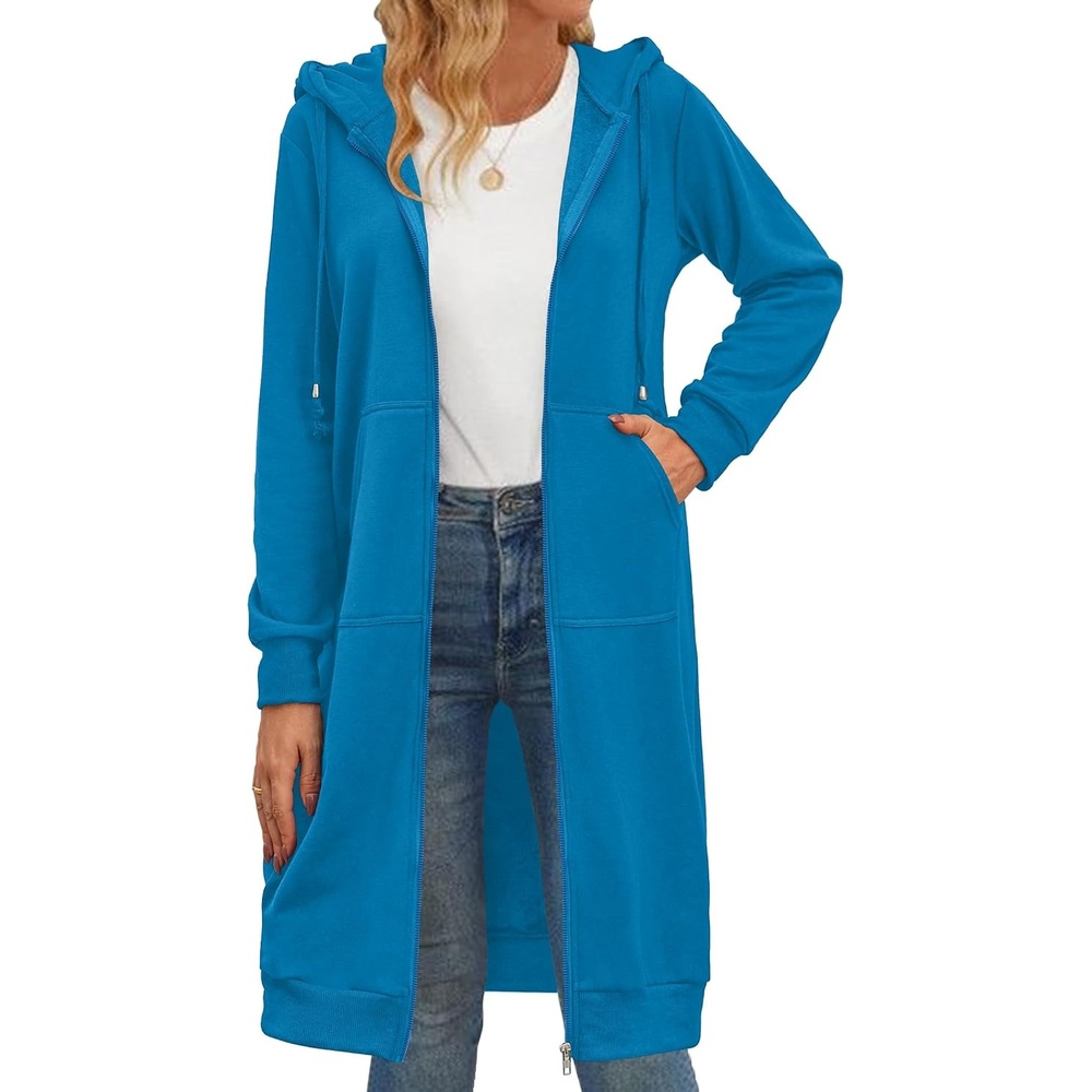 image:imageZeagoo Womens Zip Up Hoodies Oversized Fleece Long Tunic Sweatshirts Casual Long Sleeve 2026 Fall Hoodie Jacket CoatBlue