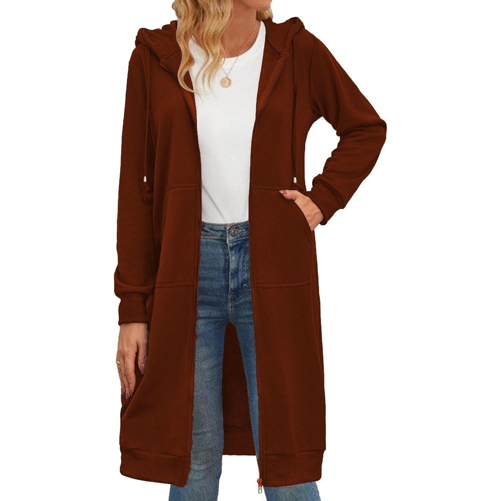 image:imageZeagoo Womens Zip Up Hoodies Oversized Fleece Long Tunic Sweatshirts Casual Long Sleeve 2026 Fall Hoodie Jacket CoatBrown