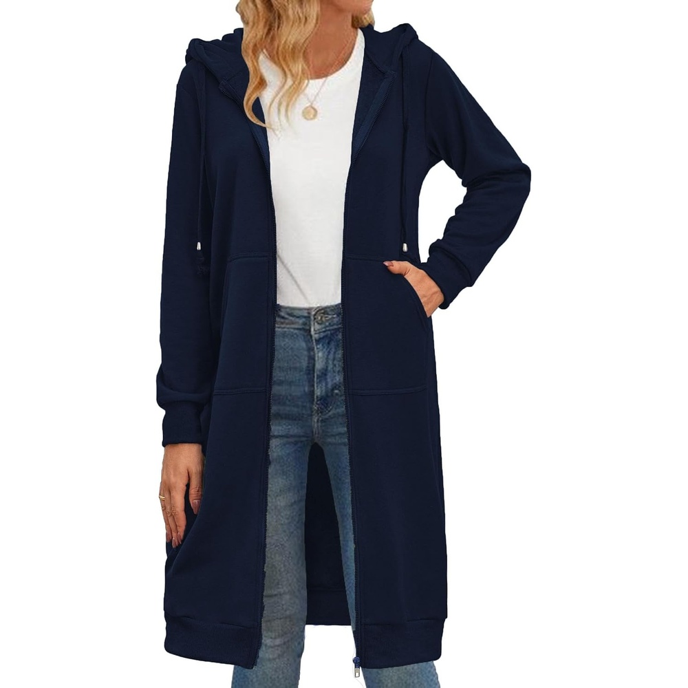 image:imageZeagoo Womens Zip Up Hoodies Oversized Fleece Long Tunic Sweatshirts Casual Long Sleeve 2026 Fall Hoodie Jacket CoatDark Blue