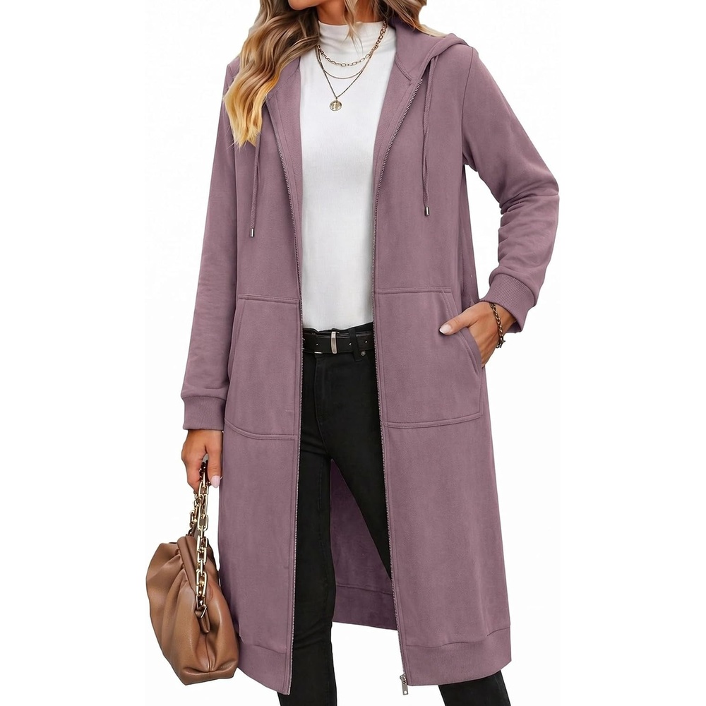 image:imageZeagoo Womens Zip Up Hoodies Oversized Fleece Long Tunic Sweatshirts Casual Long Sleeve 2026 Fall Hoodie Jacket CoatDusty Pink
