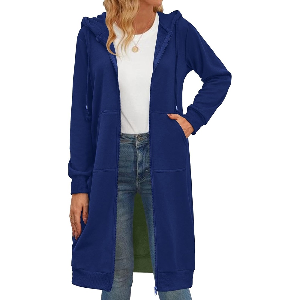 image:imageZeagoo Womens Zip Up Hoodies Oversized Fleece Long Tunic Sweatshirts Casual Long Sleeve 2026 Fall Hoodie Jacket CoatRoyal Blue