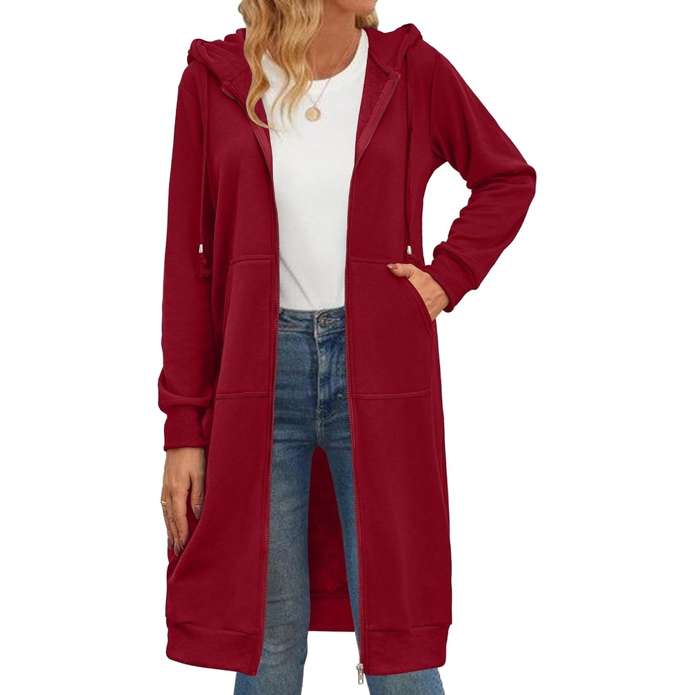 image:imageZeagoo Womens Zip Up Hoodies Oversized Fleece Long Tunic Sweatshirts Casual Long Sleeve 2026 Fall Hoodie Jacket CoatWine Red