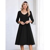 Zeagoo 3/4 Sleeve Women’s Dress Pleated Midi Casual Dresses with Pockets(Black)