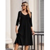 Zeagoo 3/4 Sleeve Women’s Dress Pleated Midi Casual Dresses with Pockets(Black)