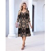 Zeagoo 3/4 Sleeve Women’s Dress Pleated Midi Casual Dresses with Pockets(Black Printed)