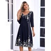 Zeagoo 3/4 Sleeve Women’s Dress Pleated Midi Casual Dresses with Pockets(Blue Print)