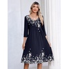 Zeagoo 3/4 Sleeve Women’s Dress Pleated Midi Casual Dresses with Pockets(Blue Print)