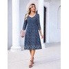 Zeagoo 3/4 Sleeve Women’s Dress Pleated Midi Casual Dresses with Pockets(Blue Small Floral)
