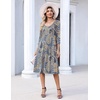 Zeagoo 3/4 Sleeve Women’s Dress Pleated Midi Casual Dresses with Pockets(Ethnic Blue)