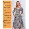 Zeagoo 3/4 Sleeve Women’s Dress Pleated Midi Casual Dresses with Pockets(Ethnic Blue)