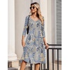 Zeagoo 3/4 Sleeve Women’s Dress Pleated Midi Casual Dresses with Pockets(Ethnic Blue)