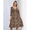 Zeagoo 3/4 Sleeve Women’s Dress Pleated Midi Casual Dresses with Pockets(Ethnic Prints)