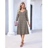 Zeagoo 3/4 Sleeve Women’s Dress Pleated Midi Casual Dresses with Pockets(Floral Brown)