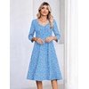 Zeagoo 3/4 Sleeve Women’s Dress Pleated Midi Casual Dresses with Pockets(Floral-light Blue)