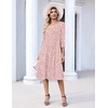 Zeagoo 3/4 Sleeve Women’s Dress Pleated Midi Casual Dresses with Pockets(Pink White)