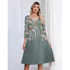 Zeagoo 3/4 Sleeve Women’s Dress Pleated Midi Casual Dresses with Pockets(Plants Gray)