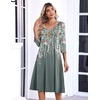 Zeagoo 3/4 Sleeve Women’s Dress Pleated Midi Casual Dresses with Pockets(Plants Gray)