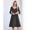 Zeagoo 3/4 Sleeve Women’s Dress Pleated Midi Casual Dresses with Pockets(Polka Dots)