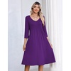 Zeagoo 3/4 Sleeve Women’s Dress Pleated Midi Casual Dresses with Pockets(Purple)
