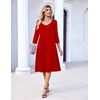 Zeagoo 3/4 Sleeve Women’s Dress Pleated Midi Casual Dresses with Pockets(True Red)