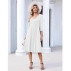 Zeagoo 3/4 Sleeve Women’s Dress Pleated Midi Casual Dresses with Pockets(White)