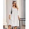 Zeagoo 3/4 Sleeve Women’s Dress Pleated Midi Casual Dresses with Pockets(White)