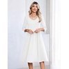 Zeagoo 3/4 Sleeve Women’s Dress Pleated Midi Casual Dresses with Pockets(White)