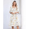Zeagoo 3/4 Sleeve Women’s Dress Pleated Midi Casual Dresses with Pockets(White Floral)