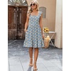 Zeagoo Boho Mini A-line Dress 2025 Womens Summer Dress Casual Ruffle Tiered Floral Square Neck Sundresses Beach with Pockets(02 Blue Floral)