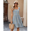 Zeagoo Boho Mini A-line Dress 2025 Womens Summer Dress Casual Ruffle Tiered Floral Square Neck Sundresses Beach with Pockets(02 Blue Floral)