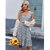 Zeagoo Boho Mini A-line Dress 2025 Womens Summer Dress Casual Ruffle Tiered Floral Square Neck Sundresses Beach with Pockets(02 Blue Floral)