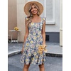 Zeagoo Boho Mini A-line Dress 2025 Womens Summer Dress Casual Ruffle Tiered Floral Square Neck Sundresses Beach with Pockets(Blue Pink Floral)
