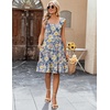 Zeagoo Boho Mini A-line Dress 2025 Womens Summer Dress Casual Ruffle Tiered Floral Square Neck Sundresses Beach with Pockets(Blue Pink Floral)