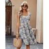 Zeagoo Boho Mini A-line Dress 2025 Womens Summer Dress Casual Ruffle Tiered Floral Square Neck Sundresses Beach with Pockets(Blue Pink Floral)