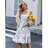 Zeagoo Boho Mini A-line Dress 2025 Womens Summer Dress Casual Ruffle Tiered Floral Square Neck Sundresses Beach with Pockets(Blue White Floral)