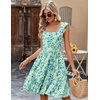 Zeagoo Boho Mini A-line Dress 2025 Womens Summer Dress Casual Ruffle Tiered Floral Square Neck Sundresses Beach with Pockets(Light Blue Floral)