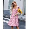 Zeagoo Boho Mini A-line Dress 2025 Womens Summer Dress Casual Ruffle Tiered Floral Square Neck Sundresses Beach with Pockets(Pink Floral)