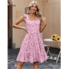 Zeagoo Boho Mini A-line Dress 2025 Womens Summer Dress Casual Ruffle Tiered Floral Square Neck Sundresses Beach with Pockets(Pink Floral)