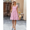 Zeagoo Boho Mini A-line Dress 2025 Womens Summer Dress Casual Ruffle Tiered Floral Square Neck Sundresses Beach with Pockets(Pink Floral)