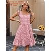 Zeagoo Boho Mini A-line Dress 2025 Womens Summer Dress Casual Ruffle Tiered Floral Square Neck Sundresses Beach with Pockets(Pink White Floral)
