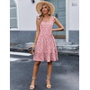 Zeagoo Boho Mini A-line Dress 2025 Womens Summer Dress Casual Ruffle Tiered Floral Square Neck Sundresses Beach with Pockets(Pink White Floral)